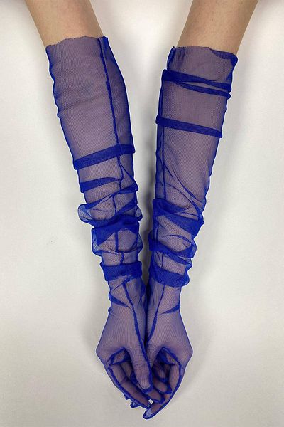 Hobigram 10 Pieces Saks Blue Long Bridal Gloves Tulle Gloves Party Gloves Party Accessory – Party Gloves –