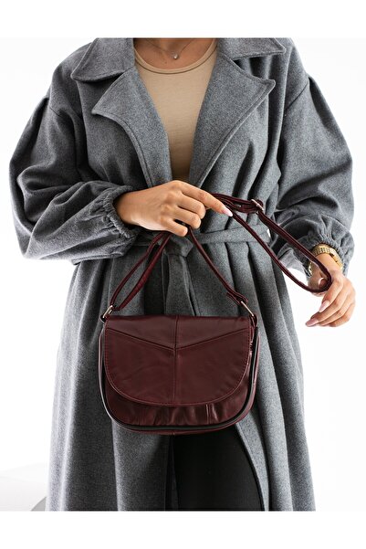 NahitaTyana Geantă de umăr și geantă de cruce pentru femei din piele naturală - roșu claret