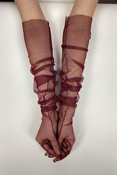 Hobigram Tulle Gloves Party Wedding Wedding Costume Gloves Burgundy Color Stylish Gloves – Party Gloves, Stylish Design