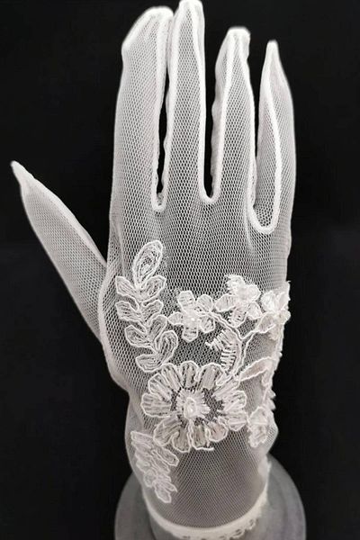 Hobigram White Lace Rose Model Lace Embroidered Bridal Gloves Party Gloves – Party Gloves, Stylish Design