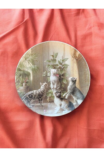 unique florya Duvar Tabağı Dekoratif Duvar Süsü Kedi Köpek Desenli 26cm El Yapımı Hayvan Sevgisi Tablosu