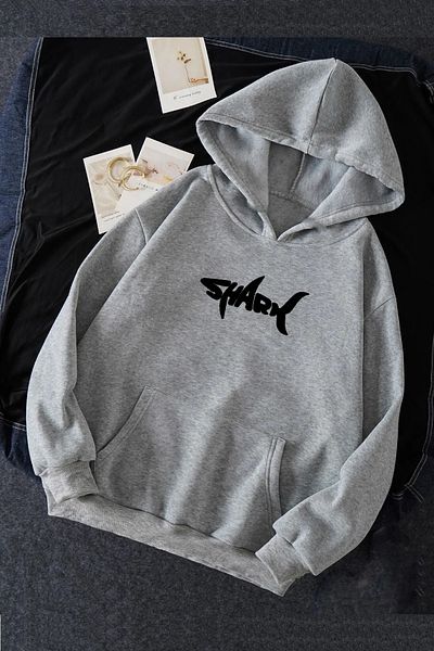 Karatopak Hanorac oversize unisex cu glugă cu imprimeu Shark