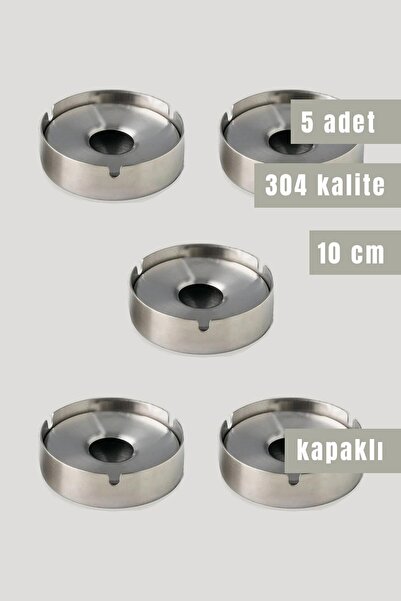 Mutsan Set of 5 Stainless Steel Ashtray with Lid | 10 cm 304 Quality Panties | Restaurant, Cafe and Hotel