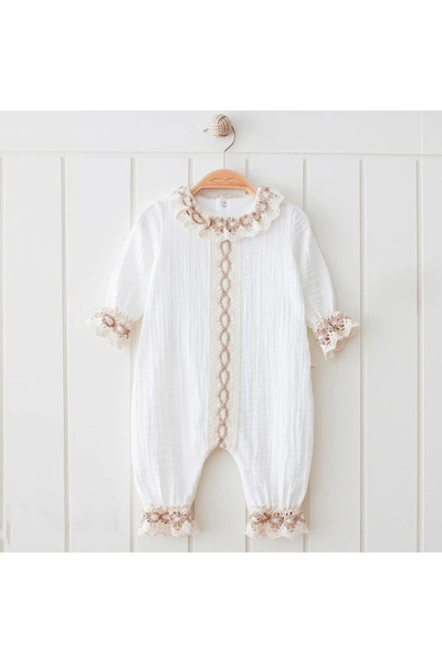 Little Pumpkin Baby Girl Lace Collar Muslin Vintage Jumpsuit