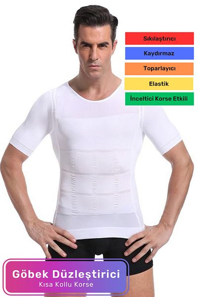 Lidyacottone Men's Waist Chest Upright Posture Gynecomastia Recovery Extra Belly Firming Short Sleeve Corset Singlet