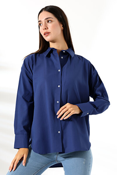 Oversize Lacivert Kadın Gömlek
