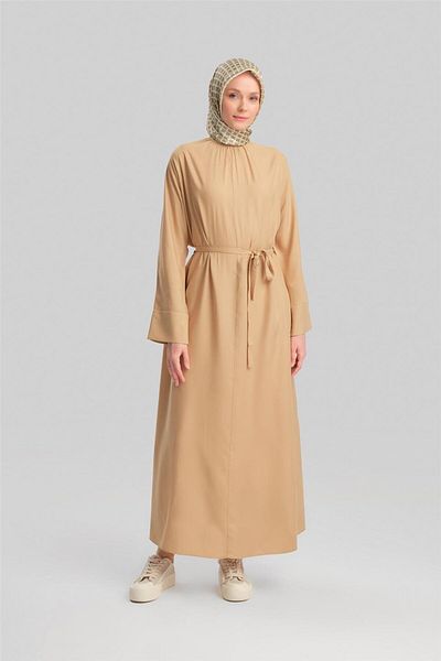 Armine Φόρεμα Camel Viscose - Ολόκληρο μανίκι, Μοντέλο No: 24y9821