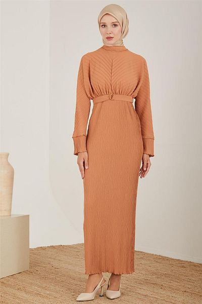 Armine Καφέ Πλισέ Φόρεμα Παραμόρφωσης - 23y9626