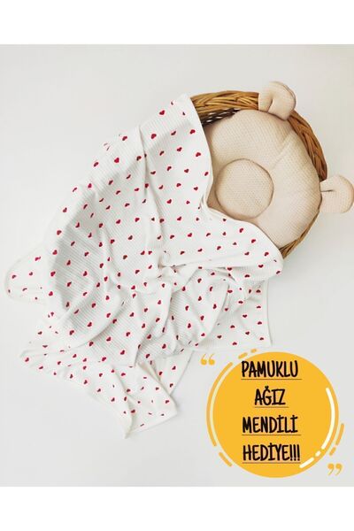 OMY Red Heart Organic Baby Blanket - 100% Cotton, 85X90 cm Single Layer Baby Carrier and Swaddle