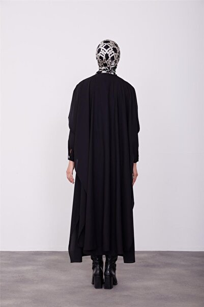 Armine Black Dress with Inner Skirt and Buttons - 23K9706