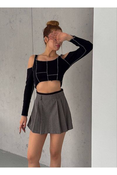 Senem Karadağ Women's Pleated Skirt Look Shorts Skirt