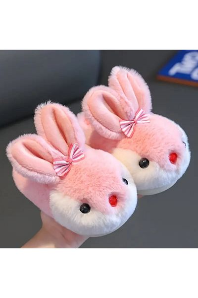 GlassySKY Candy Rabbit Παιδικές Παντόφλες Σπιτιού με Κορδέλα, Άνετη Αντιολισθητική Μαλακή Σόλα Νηπιαγωγείο Νηπιαγωγείο Σχολείο Εσωτερικό Χειμώνα