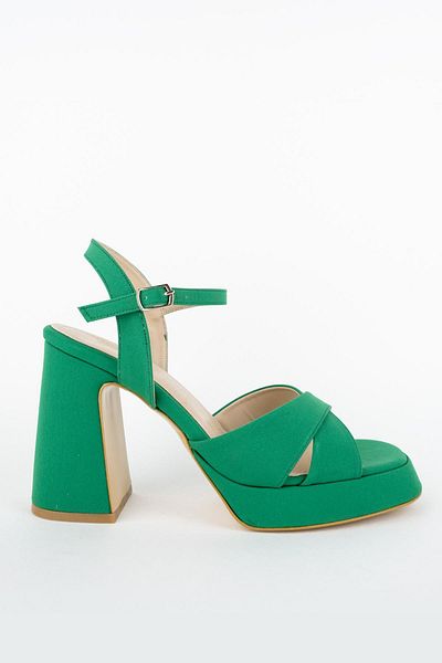 Modabuymus Sahra Green Satin Cross-Strapped Thick Platform Heeled Shoes