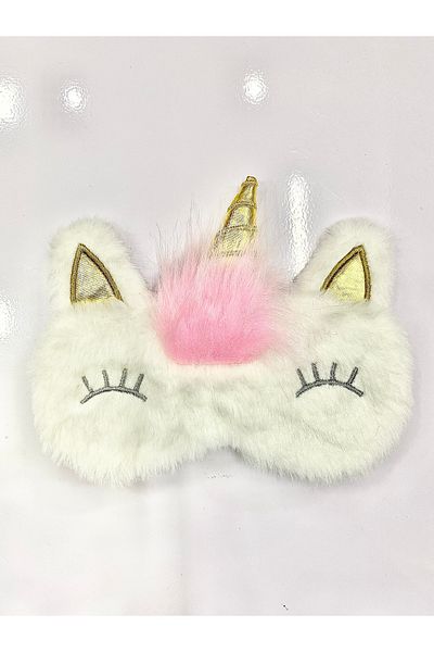 SHEKER HOME Unicorn Plush Gold Detailed Sleeping Eye Patch - White