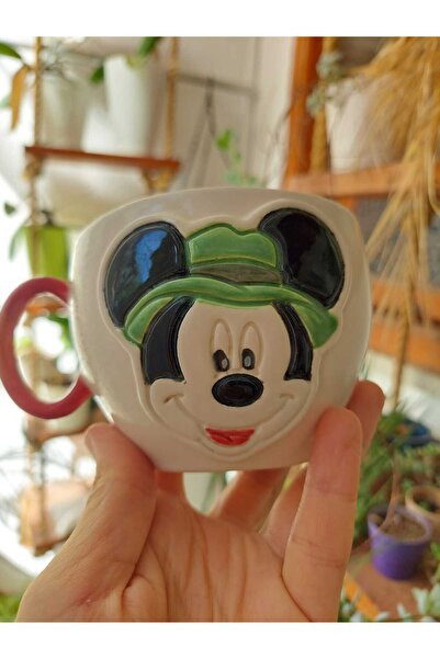 Atölye Paralian Safaride Mickey Mouse Desenli El Yapımı Seramik Kupa (325 ML)