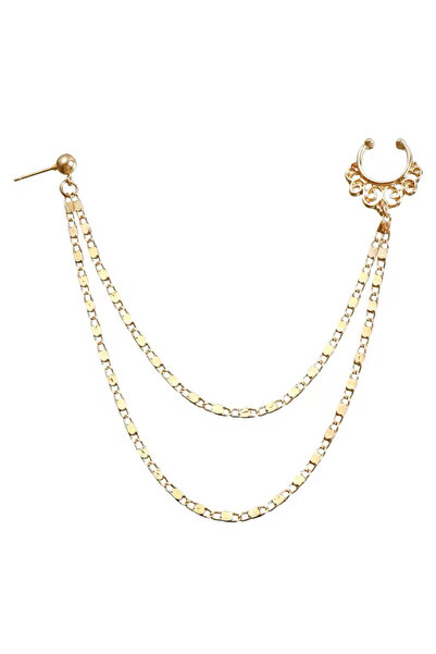 Girift Vintage Gold Zincir Detaylı Kulak Ve Burun Zinciri - Hint Hızması