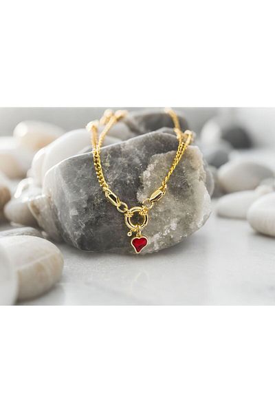 MR Gold Rice Necklace with Red Heart