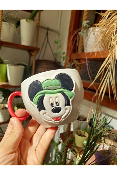 Atölye Paralian Safaride Mickey Mouse Desenli El Yapımı Seramik Kupa (325 ML)