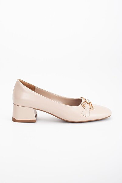 Dilimler Ayakkabı Large Size Skin Stone Accessory Beige Women's Low Heeled Shoes