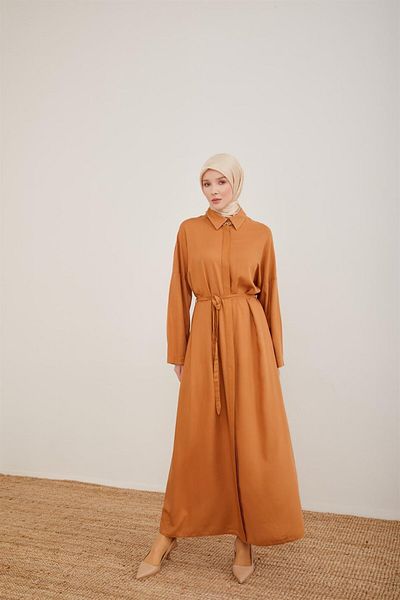 Armine Rochie din viscoza cu maneca contractata 23y9615 Ciocolata