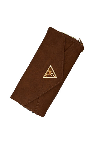 Velvoria Γυναικείο πορτοφόλι με φερμουάρ από ύφασμα κλίνκερ καφέ
