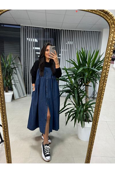 caddstore Rochie de denim neagră de design