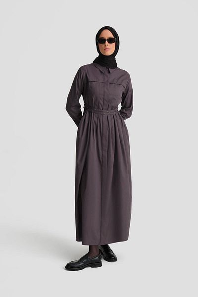 Armine Anthracite Cotton Dress - Cross Belt, Model 24K9903