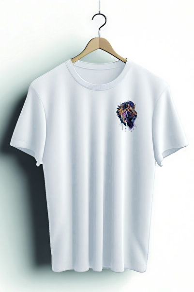 Zestia Tricou unisex, Animale, Imprimeu cu design Leu, Regular, Tricou alb Nr...