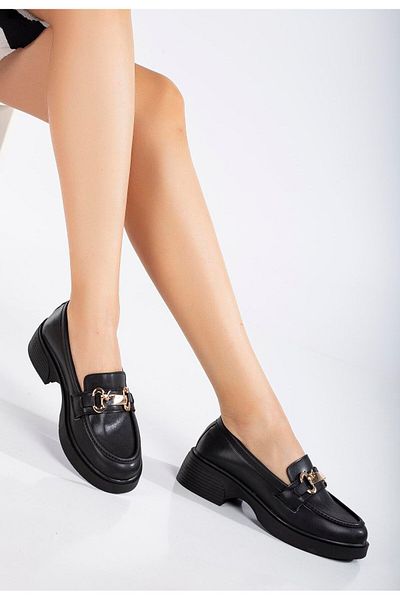 Dilimler Ayakkabı Women's Casual Shoes Black Thick Sole Butterfly Buckle