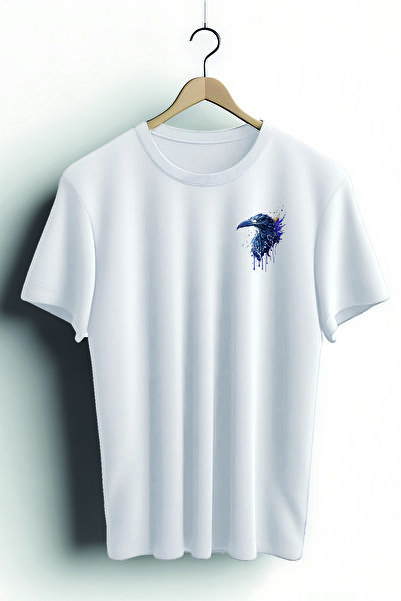 Zestia Tricou unisex, Animale, Imprimeu cu corb, Regular, Tricou alb Nr.:00341