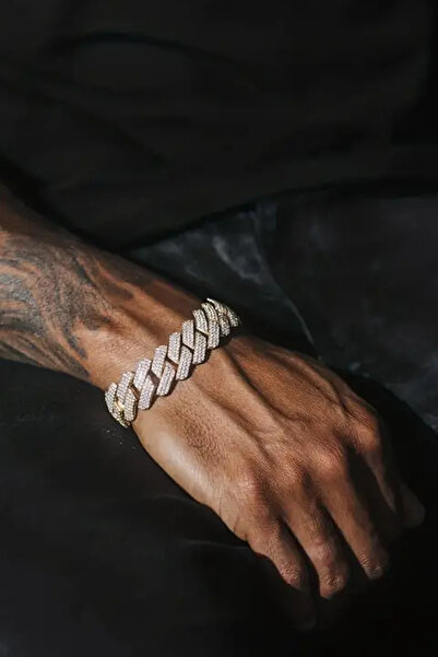 laria jewelry Taşlı Küba Zincir Bileklik Gold