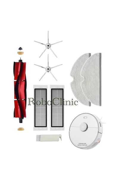 Roboclinic Xiaomi Roborock S5 Max - مكنسة كهربائية روبوتية بيضاء مع فرشاة متوافقة ومجموعة ممسحة فلتر Hepa - 8 قطع