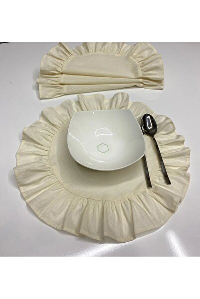 ETİK AKSESUAR Supla 40 cm Round Ruffled Raw Linen Round 2 Pieces American Ser...