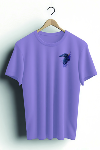 Zestia Tricou unisex, Animale, Imprimeu cu corb, Supradimensionat, Tricou lil...