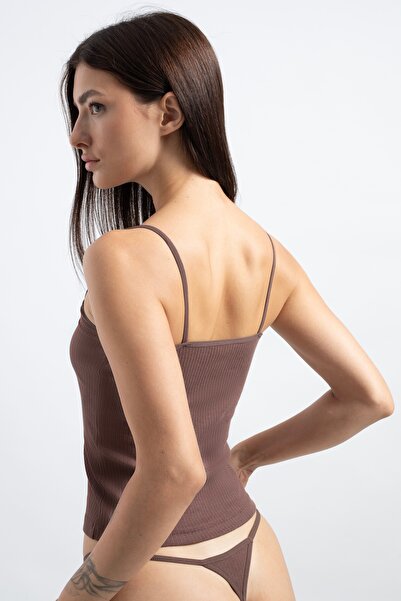 grab me Cotton Thin Strap Ribbed Brown Women's Tank Top