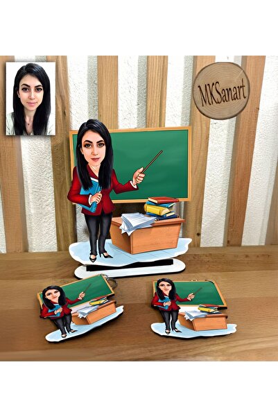 MK Sanart Öğretmenler Gününe Özel Masaüstü Biblo ve Anahtarlık Seti , Öğretme...
