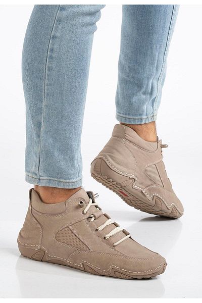 Dilimler Ayakkabı Μπεζ ανδρικές μπότες - γνήσιο δέρμα, Nubuck, ελαστικό κορδόνι, σόλα Saddle