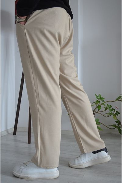 Mind Clothes Beige Lycra Straight Baggy Trousers