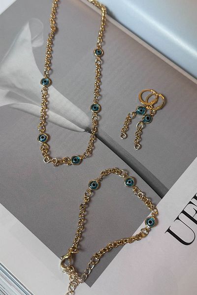 Trendy Butik Evil Eye Necklace Bracelet Earring Set