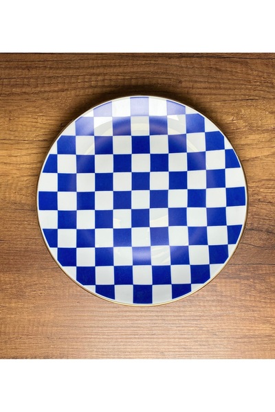 Viva Seramik Lacivert Damalı Tabak 28 cm Servis Tabağı Porselen Tabak