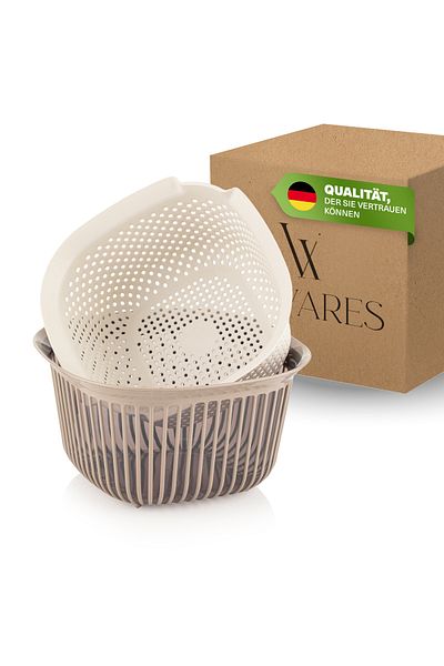Viwares Linea Eckige Schüssel mit Sieb – Praktische Lösung zum Waschen und Aufbewahren 4LT
