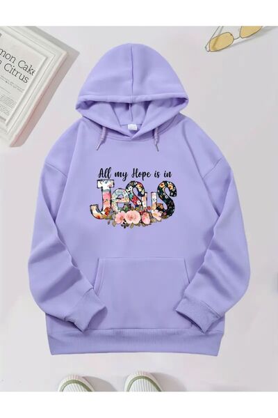 caddekombin Φούτερ με κουκούλα με 2 κλωστές με λουλουδάτο σχέδιο Jesus με τσέπες