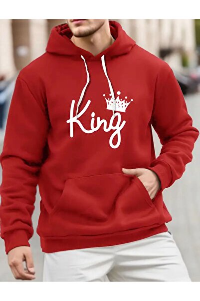 caddekombin Суитшърт с качулка и джобове, с 2 слоя, с вълнена подплата и кралски мотив