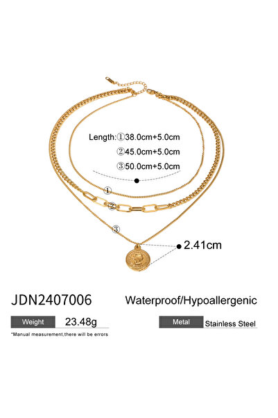 Swen Collection Üçlü Zincirli Yuvarlak İkonlu Çelik Kolye