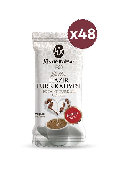 Hisar Kahve 12 Pack (X4) Turkish Coffee with Milk - Ready Serving with Sugar