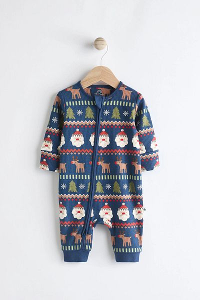 Next Baby 100% Organic Cotton Santa Claus Patterned Christmas Jumpsuit Alyn77759