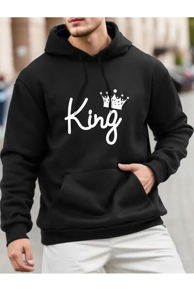 caddekombin Hanorac cu glugă cu model King, cu 2 fire, cu buzunare, din lână