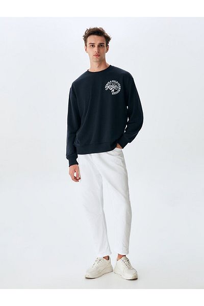 Ltb Contrast Printed Navy Blue Sweatshirt