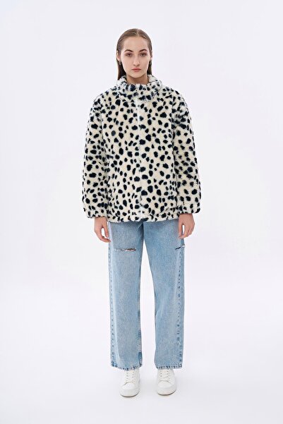 Quzu Jachetă de pluș cu model ecru