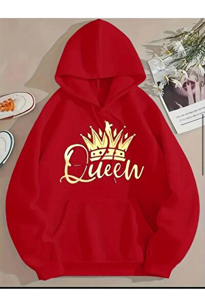 caddekombin Queew Queen Принтирана 2-нишка Шерпа качулка с джобове